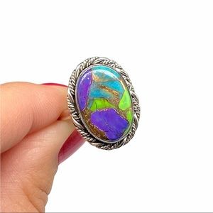 Multi Copper Turquoise Matrix Ring Sterling Sz 9